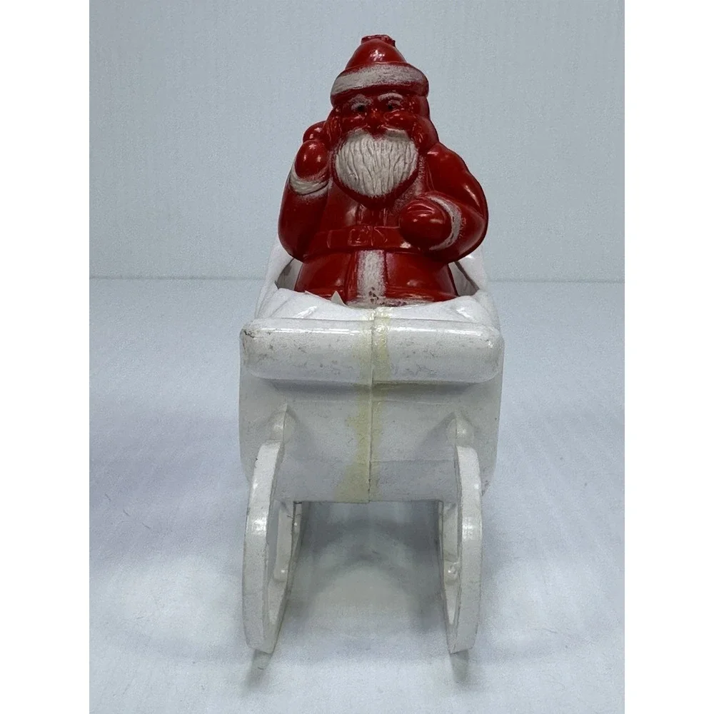 Vintage Christmas Hard Plastic Santa Sleigh Two White  Reindeer Candy Holder
